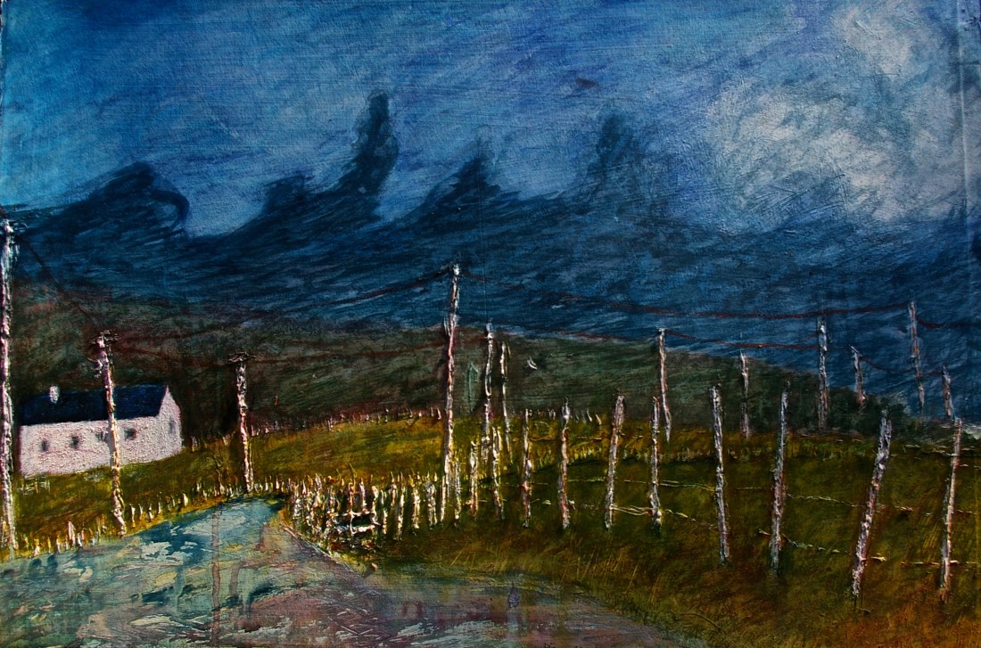 'Atlantic Drive on the Way to Dugort, Achill', mixed media on paper, 38 x 57 cm, 2014