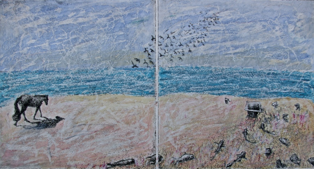 'Homeward', Printed Key Plate with Pastels & Watercolours, 24.1 x 45.5 cm, Edition of 1