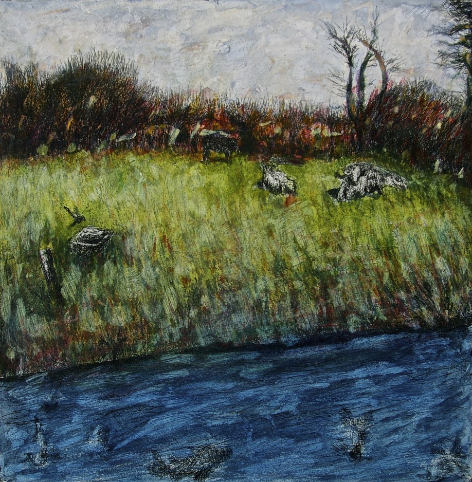 Country Scene, etching and mixed media, 27.5 x 27 cm, edition of 1.  
