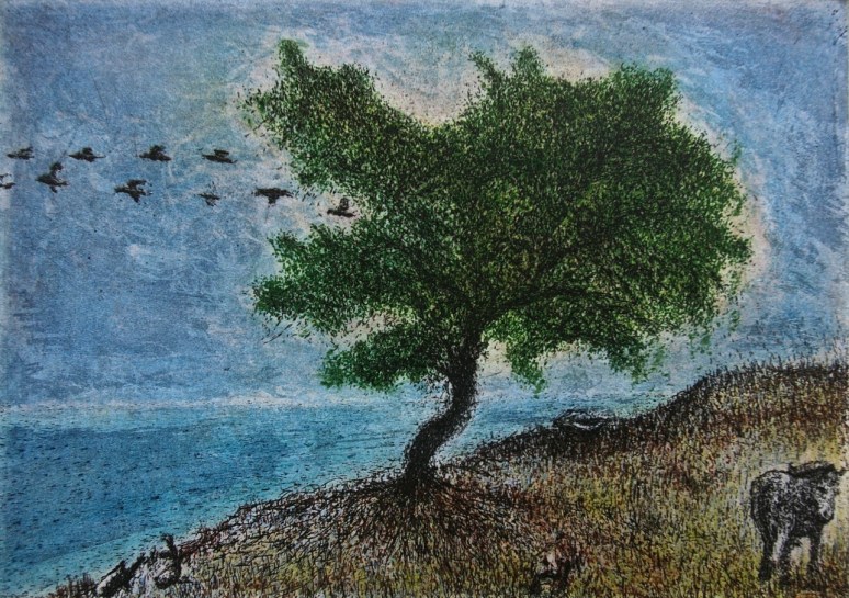 Preparing for a Storm, etching and aquatint, 15 x 21 cm